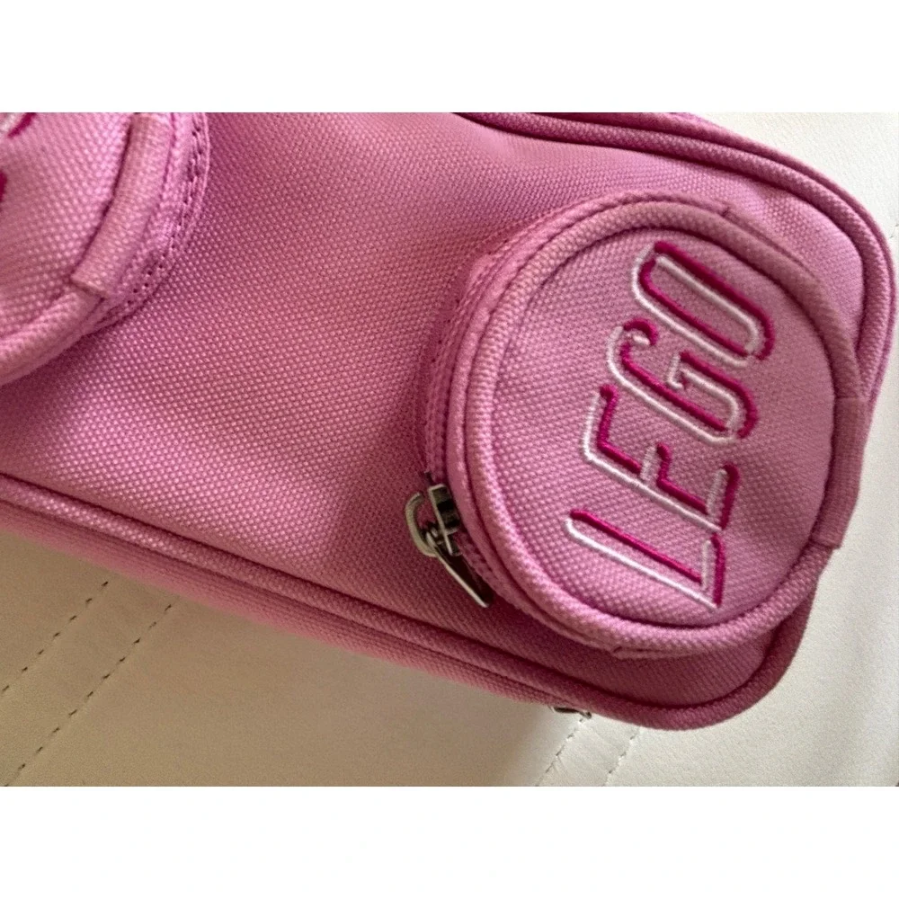 LEGO Brick Pouch Pink Canvas Pencil Case Travel Organizer Bag 2x1 Stud Design